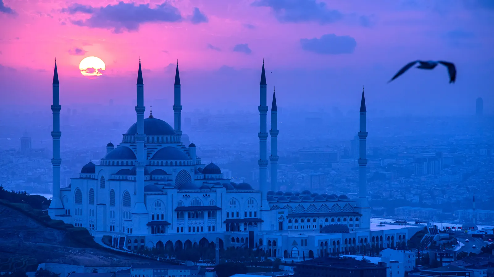 Mosque at sunset over Istanbul, Turkey